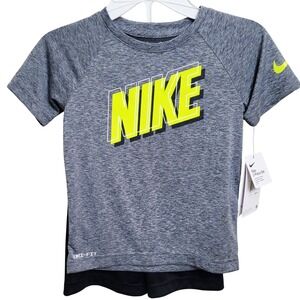 Nike Boys Size 4 2‎ Piece Set Gray Dri-FIT T-Shirt and Black Shorts NWT Active